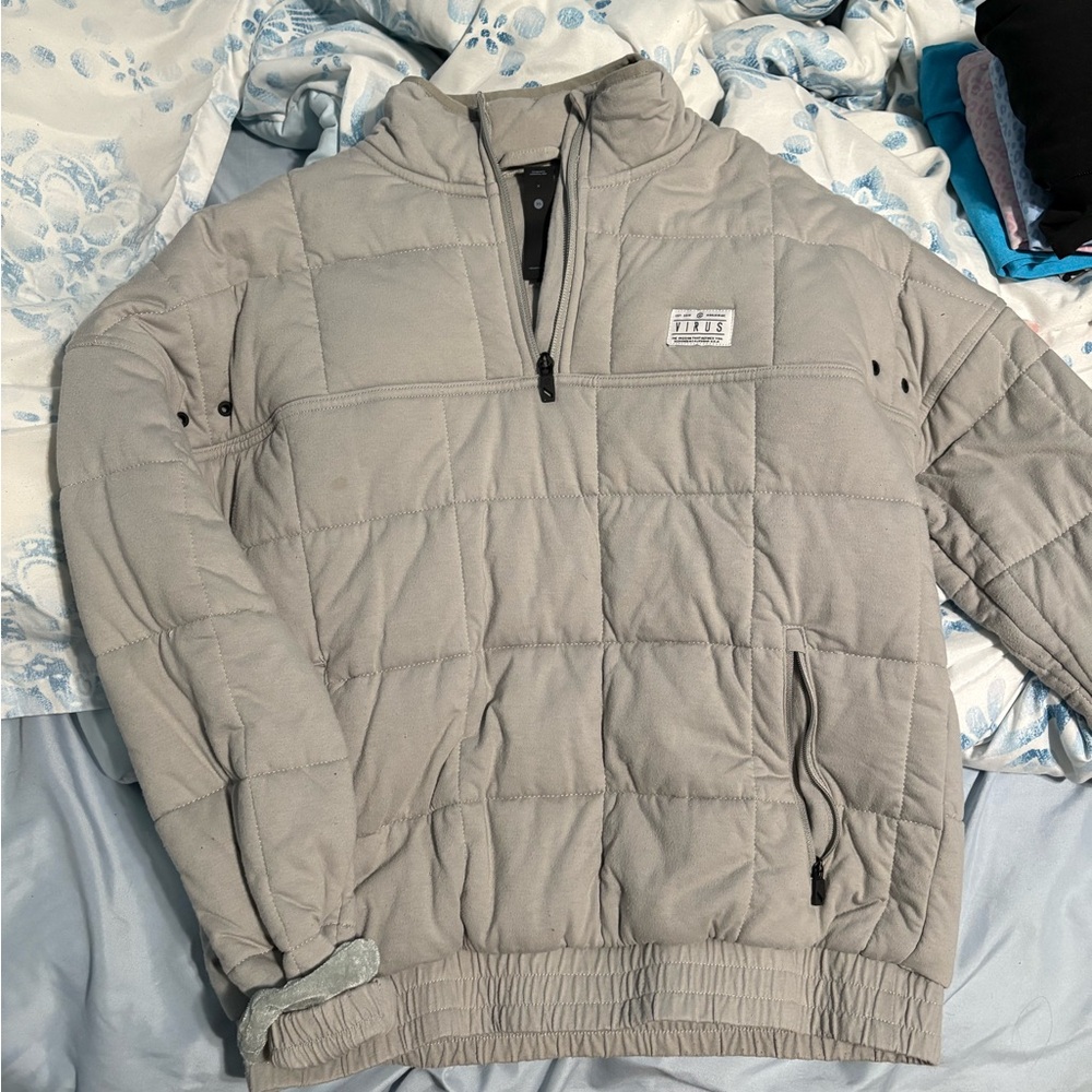 Virus Men's Light Gray Half-Zip Puffer Jacket